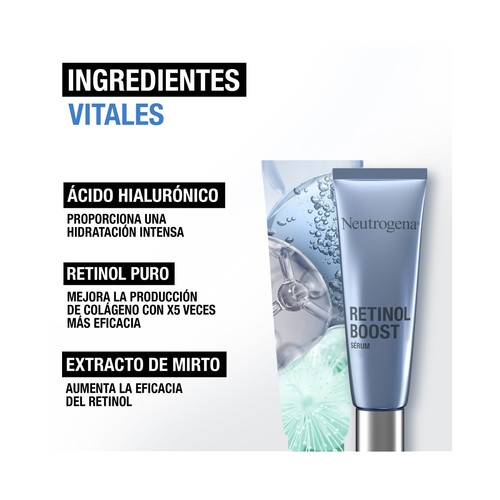 NEUTROGENA Retinol boost Sérum facial antiarrugas con retinol puro y ácido Hialurónico 30 ml.