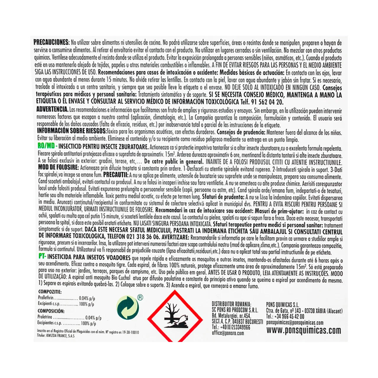Insecticida especial mosquitos en espirales 10 uds.