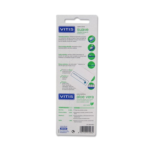 VITIS Cepillo de dientes con cabezal normal y dureza suave VITIS 2 uds + obsequio dentífrico