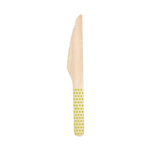Cuchillos desechables de madera con mando decorado con estrellas verdes, 100% natural, 10 unidades, Green ACTUEL.