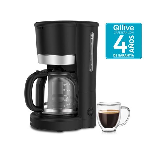 Cafetera de goteo QILIVE Q.5226, 10-12 tazas, capacidad 1,5L, filtro removible antigoteo, jarra de cristal.