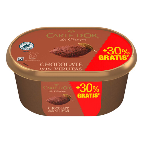 CARTE D'OR Tarrina de helado de chocolate con virutas de chocolate CARTE D´OR Les classiques 1.3 l.