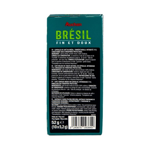 PRODUCTO ALCAMPO Café en cápsulas origen Brasil, intensidad 7 10 uds.