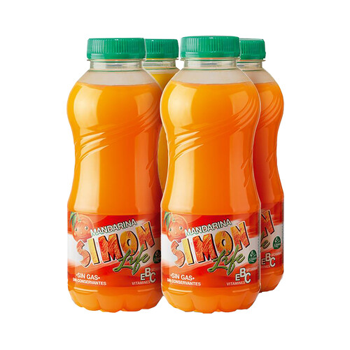 Refresco zumo con sabor mandarina SIMON LIFE pack de 4 uds x 330 ml.