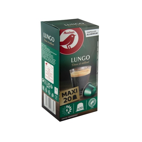 Café Lungo en cápsulas, intensidad 6 PRODUCTO ALCAMPO 20 uds. 104 g.