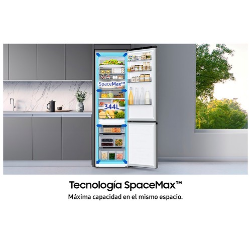 Frigorífico combi SAMSUNG RB34T602DSA NO FROST, clasificación energética: E, H: 185cm, A: 59,5cm, F: 65,8cm, capacidad total: 344L.