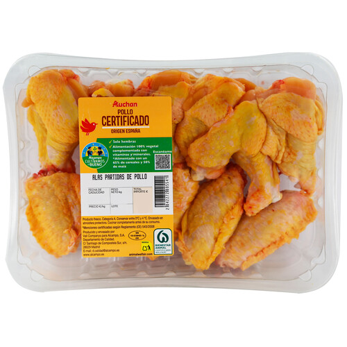 Alitas de pollo partidas ALCAMPO PRODUCCIÓN CONTROLADA Bandeja 600 Gramos Aproximados