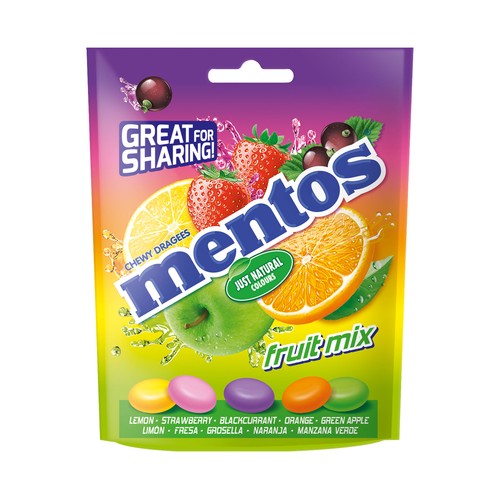 MENTOS Bolsa de caramelos masticables mix frutas con zumo de frutas 160 g.