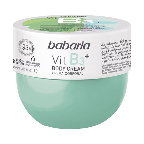 BABARIA Crema corporal de rápida absorción con vitamina B3+ 400 ml.