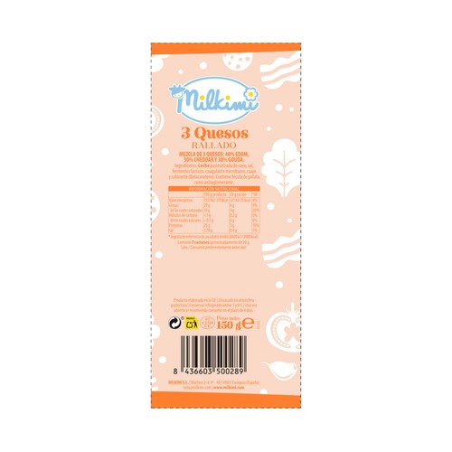 MILKIMI Queso rallado 3 quesos MILKIMI 150 g.