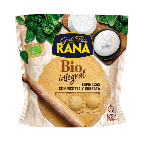 RANA Pasta integral rellena de espinacas con ricotta y burrata ecológica RANA 250 g.