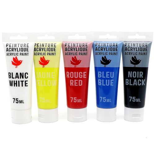 Pintura acrílica 5 unidades colores clásicos 75ml, AUCHAN.