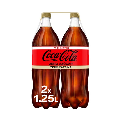 COCA COLA Zero azúcar zero cafeína Refresco de cola pack 2 botellas 1.25 l.