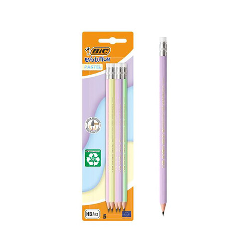 5 lápices de grafito con goma BIC.