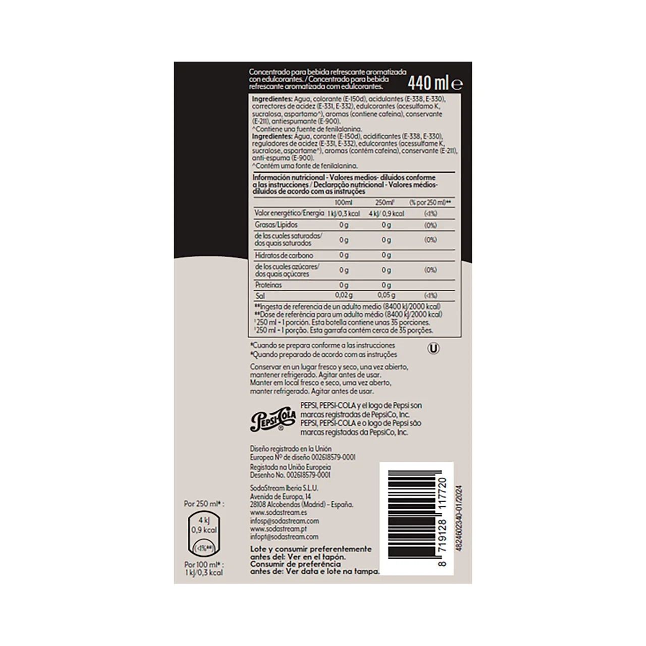 Sirope pepsi zero 440 ml.