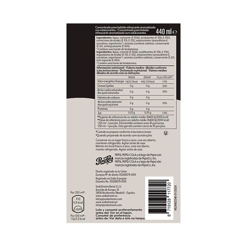 SODASTREAM Sirope pepsi zero 440 ml.