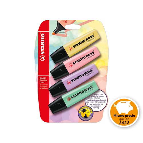 Marcador STABILO BOSS ORIGINAL Pastel - Blíster de 4 colores pastel