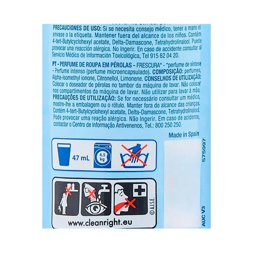 PRODUCTO ALCAMPO Perlas lavadora perfumadas aroma frescura 275 g.