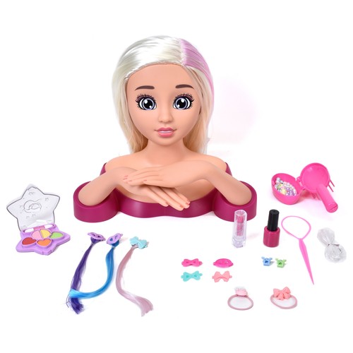 Busto Maquillaje Cambia de Color 29,5cm Cabeza de muñeca para pintar y peinar +3 Años ONE, TWO FUN