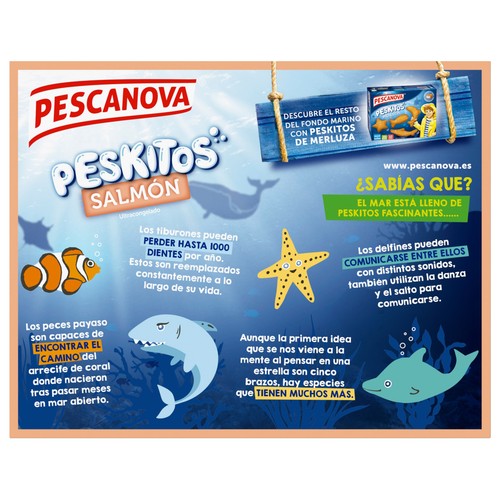 PESCANOVA Peskitos Salmón rebozado y ultracongelado con formas de peces 400 g.
