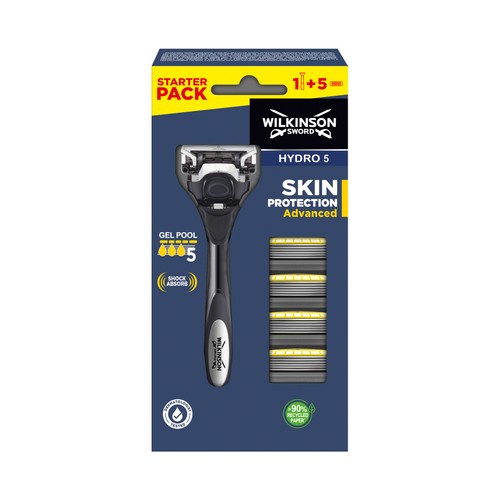 WILKINSON Maquinilla de afeitar con cabezal de 5 hojas + 5 recambios WILKINSON Hydro 5 skin protection.