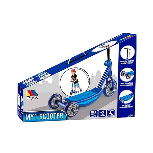 Mi Primer Scooter: Patinete de 3 ruedas color azul, +2 años, 48,36x90cm. Soporta hasta 20kg. MOLTO