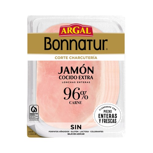 ARGAL Bonnatur Corte charcuteria jamón cocido exta, cortado en lonchas enteras 130 g.