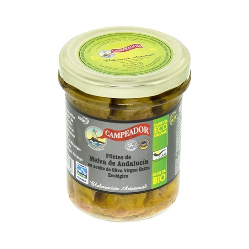 CAMPEADOR Melva de Andalucía, filetes en aceite de oliva virgen extra ecológica CAMPEADOR 135 g.