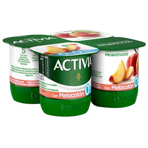 ACTIVIA Bífidus desnatado (0% materia grasa) con melocotón ACTIVIA de Danone 4 x 120 g.