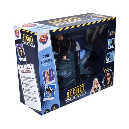 Muñeca Secret Squad Espia con Moto 8 piezas, con luz y sonido +5 Años ONE, TWO FUN