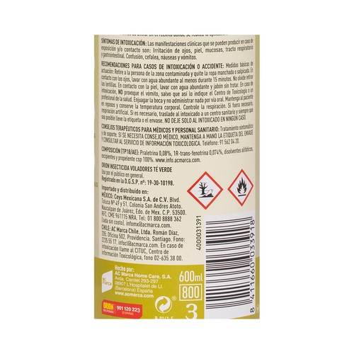 ORION Insecticida aerosol té verde 600 ml.