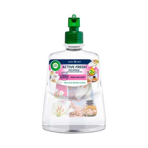 AIR WICK Active fresh Recambio ambientador automático aroma jardines de Kioto (lirio de luna y satén) 228ml.