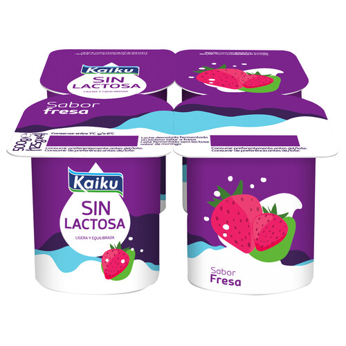 KAIKU Yogur con sabor a fresa y sin lactosa 4 x 125 g.