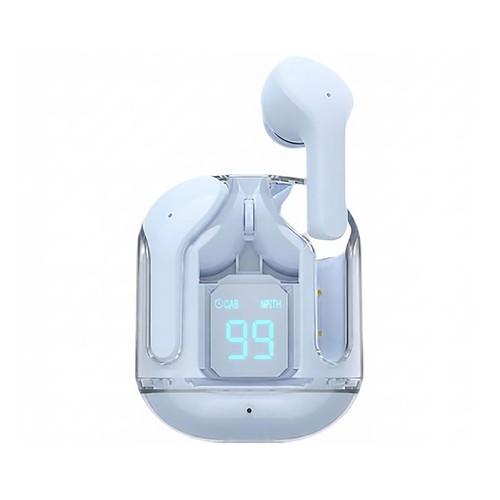 Auriculares Inalámbricos Bluetooth QILIVE Q.1605, color azul, estuche cargador transparente, 17h de autonomía, incluye cable de carga USB-C