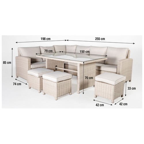Conjunto 6 piezas con 2 sofás, 3 taburetes y mesa de aluminio y ratán color beige/blanco, incluye cojines, Estocolmo KACTUS REPUBLIC.