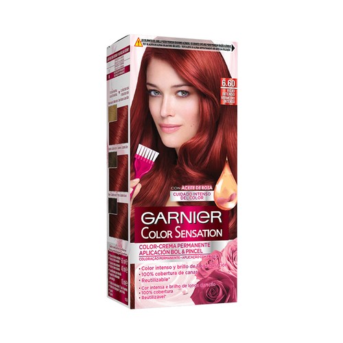 GARNIER Color sensation Coloración permanente e intensa reutilizable para bol y pincel, tono 6.60 Rojo intenso.