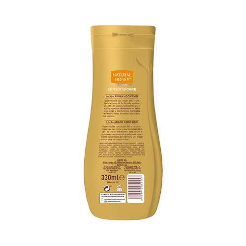 NATURAL HONEY Sensorial care Loción corporal nutrición intensa con aceite de argán para pieles muy secas 330 ml.