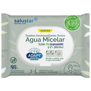 Imagen de SALUSTAR Toallitas desmaquillantes biodegradables, con tónico y agua micelar SALUSTAR 30 uds.