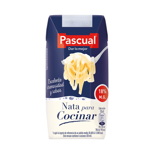 PASCUAL Nata líquida (18 % de materia grasa) para cocinar PASCUAL 200 ml.