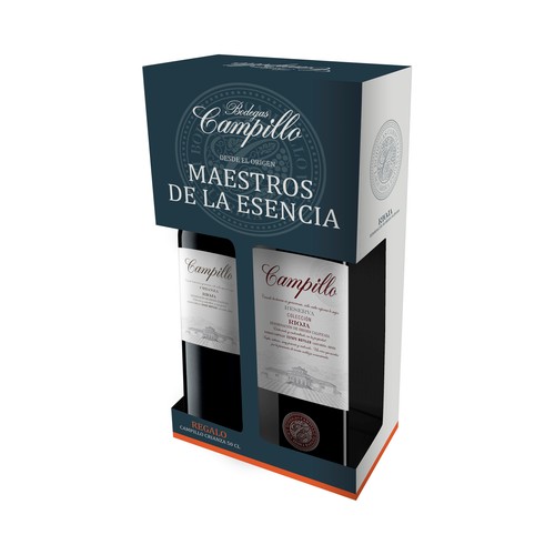 CAMPILLO Estuche con botella de vino tinto crianza (50 cl) y reserva (75 cl) con D. O. Ca. Rioja.