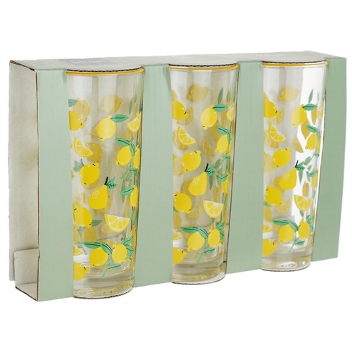 Set 3 vasos decorados 30 cl decoración limones. ACTUEL