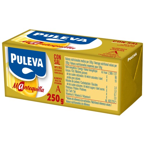 PULEVA Pastilla de mantequilla (80% materia grasa) con sal 250 g.