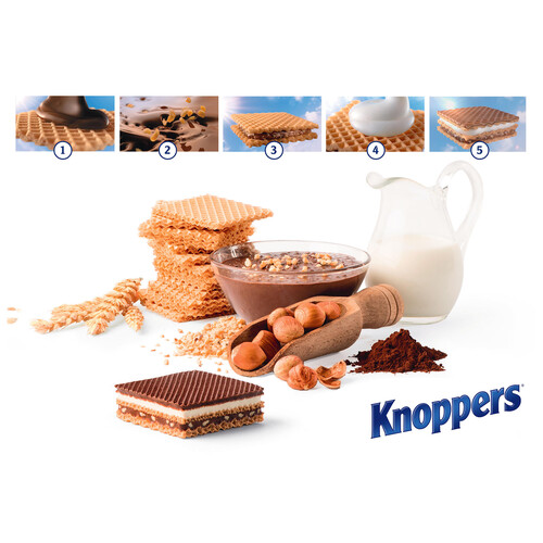 KNOPPERS Galletas barquillos relleno con crema de leche y praliné cubierto de chocolate KNOPPERS 3 uds. 75 g.