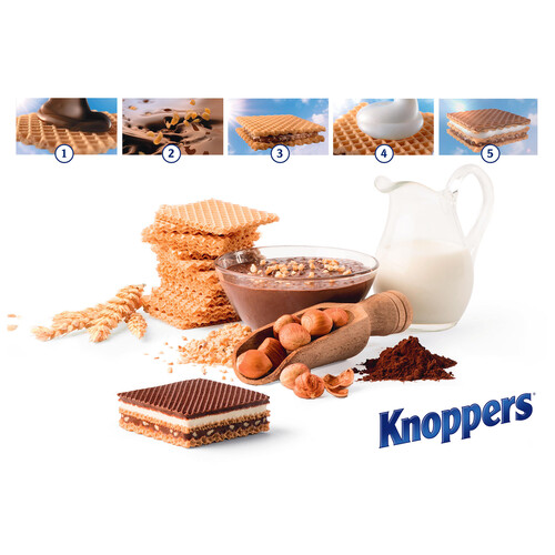 KNOPPERS Galletas barquillos relleno con crema de leche y praliné cubierto de chocolate 3 uds. 75 g.