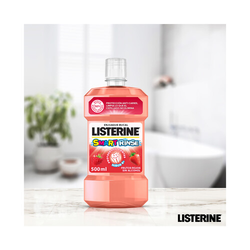 LISTERINE Enjuague bucal pra niños de + de 6 años, con sabor a frutos rojos LISTERINE Smart rinse 500 ml.