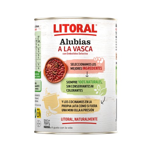 LITORAL Alubias a la Vasca con embutido selecto lata de 430 g.