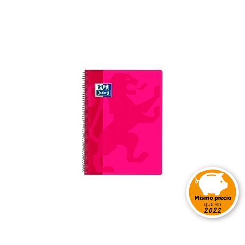 OXFORD SCHOOL CLASSIC Fº Tapa de plástico cuaderno espiral 4x4 con margen 80 Hojas FUCSIA, OXFORD.