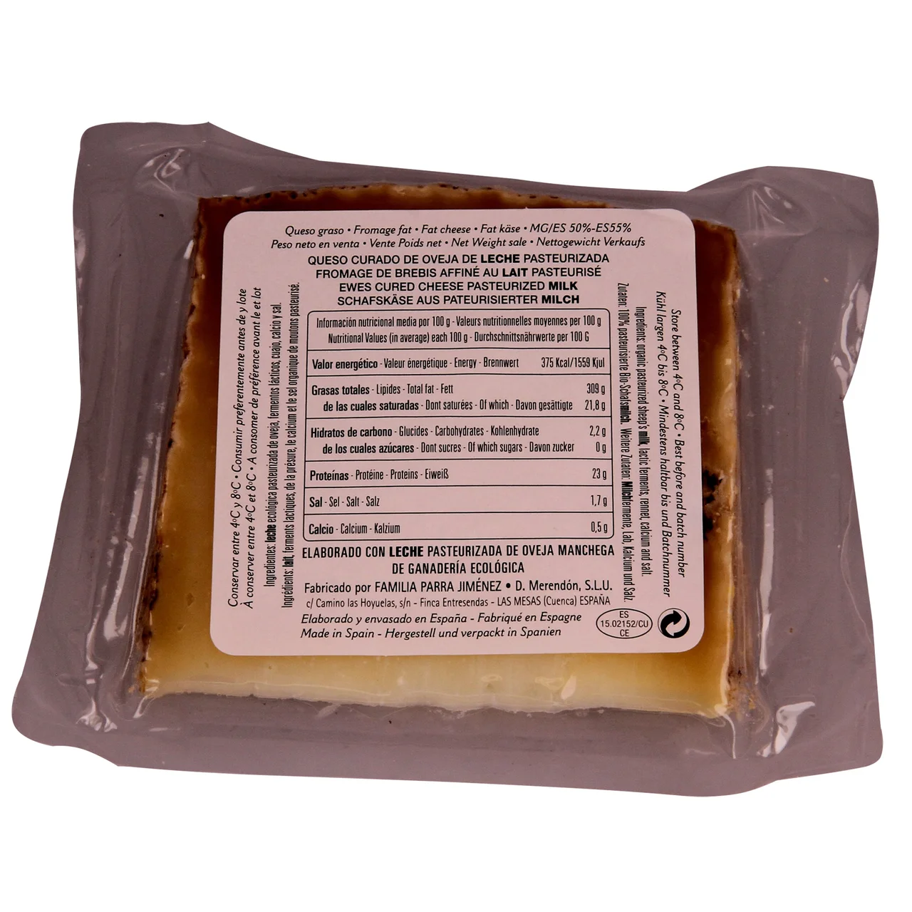 PARA CAMINO Queso de oveja ecológico manchego PARA CAMINO 200 g.