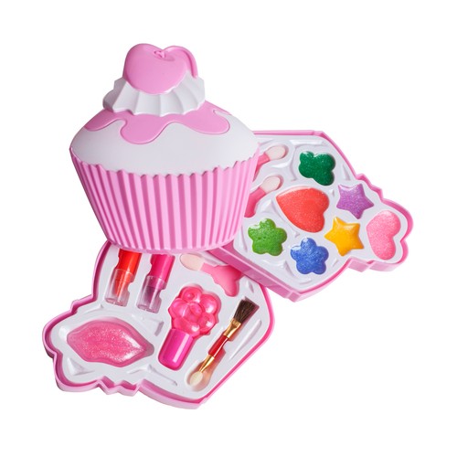 GIRL POWER Estuche de maquillaje infantil con forma de muffin.