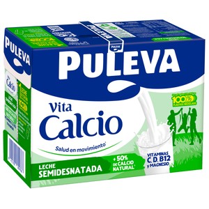 Imagen de PULEVA Leche semidesnatada de vaca con un 50% más de calcio natural  Vita calcio 6 x 1 l.